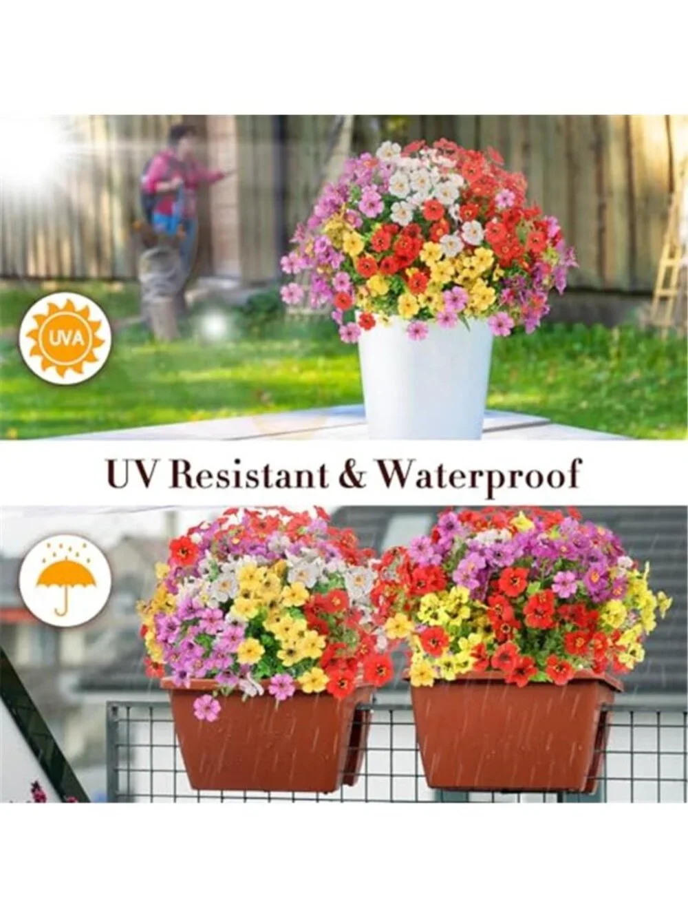 Artificial Flowers Outdoor UV Resistant Faux Plants Porch Patio Decor 24Pc